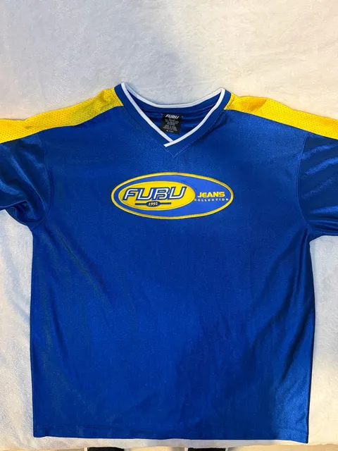 Vtg FUBU Jeans Collection Jersey Size XL 1992 Blue Yellow