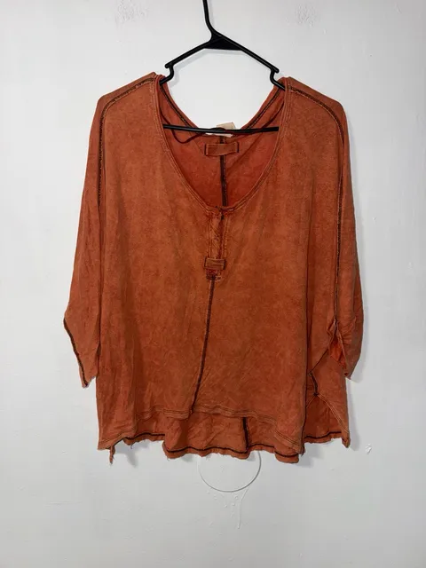Free People Orange Thermal Henley Top