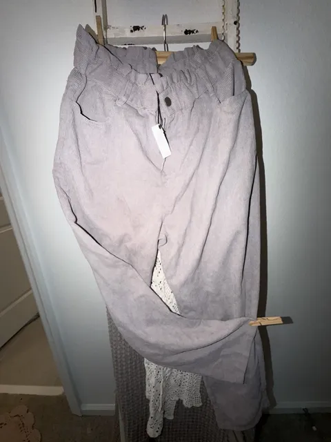 Miou Muse Boho Corduroy Pants Size L Paperbag Waist Mauve Casual