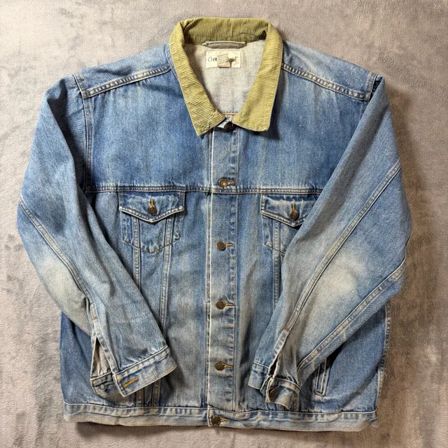 vintage Greenland Denim Jacket Size L Corduroy Collar Blue