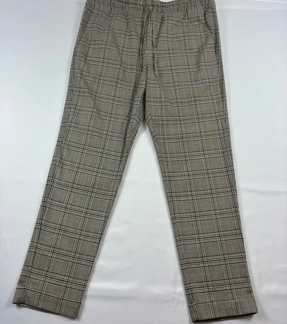 H&M Slim Fit Plaid Pants Size M Brown Black Glen Check Drawstring