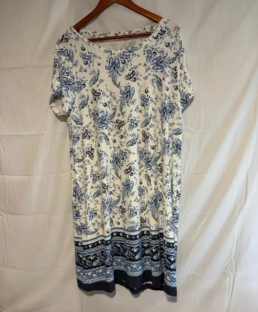 Lucky Brand Dress Size 1X Blue White Paisley Print Short Sleeve