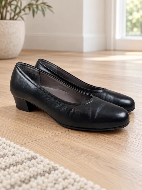 SAS Women’s Black Leather Round Toe Low Heel Pumps Size 8N Narrow Italy