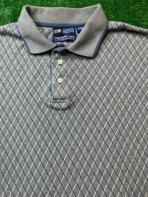 Arrow Southport Polo Shirt Size L Blue Diamond Knit Short Sleeve