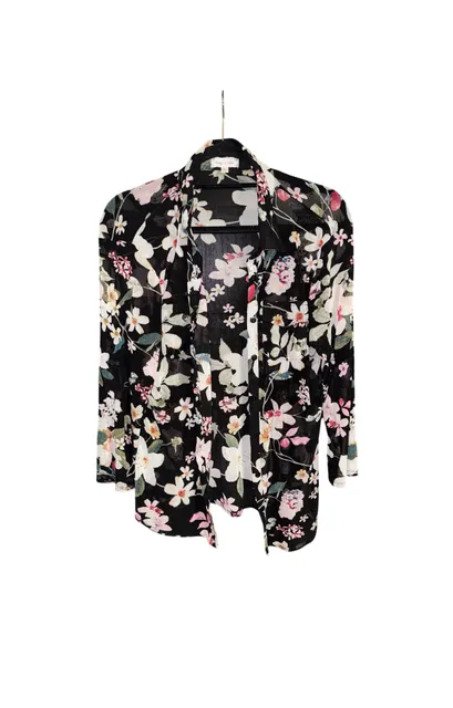 Baily & Chloe Button-Down Shirt Size M Black Floral Mesh