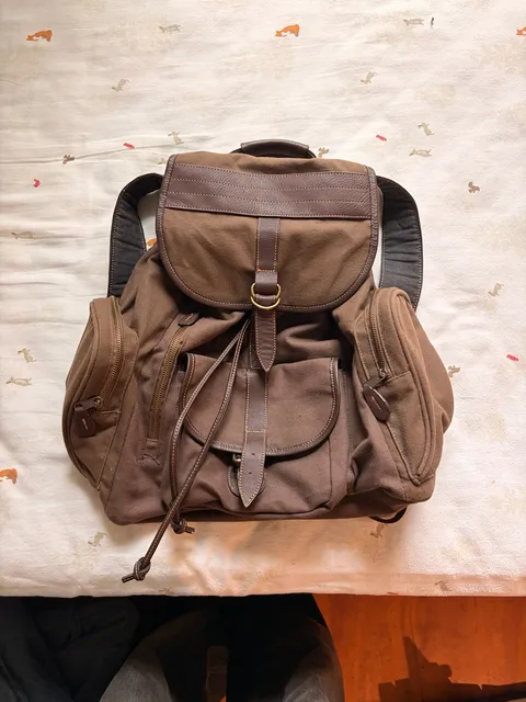 Vintage Marlboro Unlimited Gear Canvas Leather Trim Backpack Rucksack Brown 2004