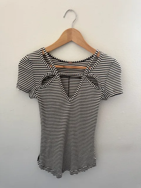 Free People Striped Cutout Short Sleeve Top