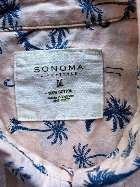 Sonoma Life + Style Men's M Tropical Floral Button-Up Shirt Pockets Woven Cotton