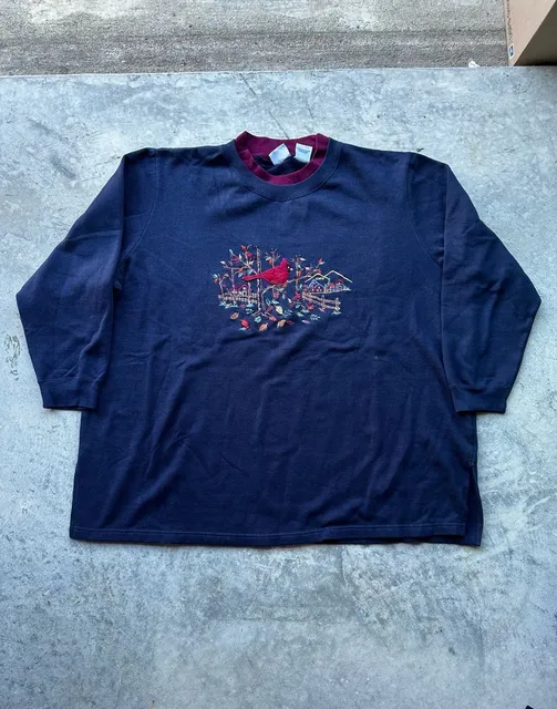 Bobbie Brooks Cardinal Autumn Harvest Sweatshirt Size 22W/24W Blue Embroidered
