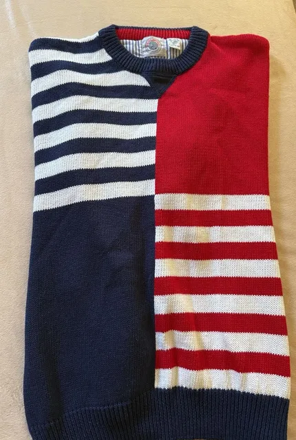 Cape Isle Knitters Sweater Size XL Mens Red White Blue Striped Colorblock