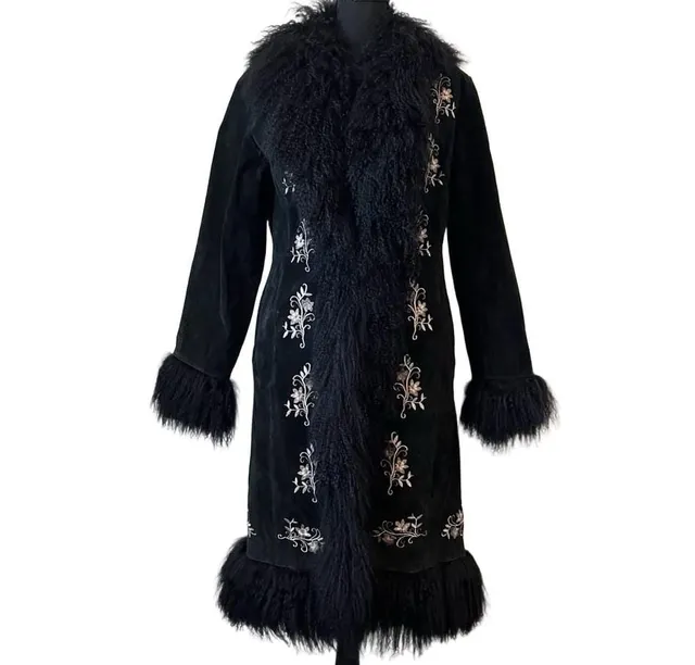 Vintage Margaret Godfrey Genuine Leather Mongolian Lamb Fur Penny Lane Coat