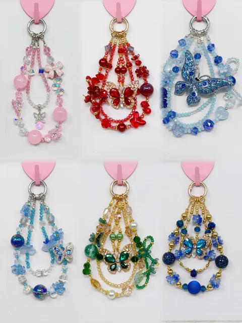 6 pieces handmade Beaded Butterfly charm