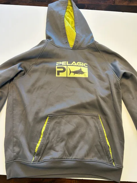Pelagic Hoodie Gray Neon Yellow Fishing Sweatshirt