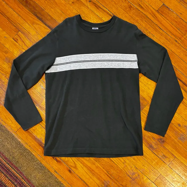 Vintage Y2K Old Navy Long Sleeve T-Shirt Size M Olive Green Black Striped