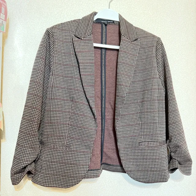 Amanda + Chelsea Blazer Size L Houndstooth Check Open Front Jacket