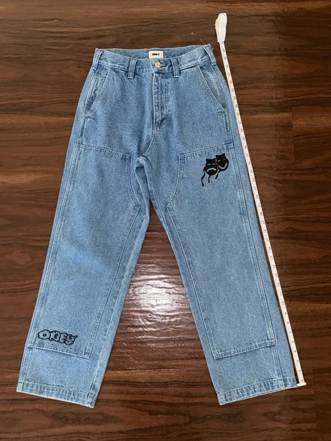 Obey Graphic Denim Jeans Size 26 Blue Straight Leg Embroidered