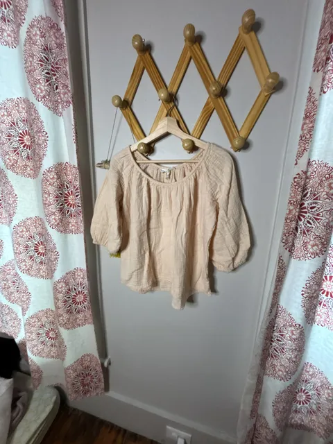 Apiece Apart Blouse Size 2 Peach Muslin Bubble Sleeve Top