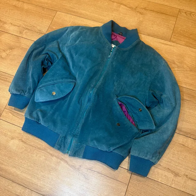 Fox Run Vintage Suede Bomber Jacket Size M Teal Leather