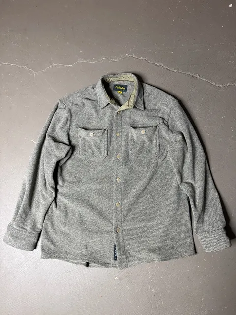 Cabela's Fleece Shirt Jacket Size L Reg Gray Heavyweight Button Up