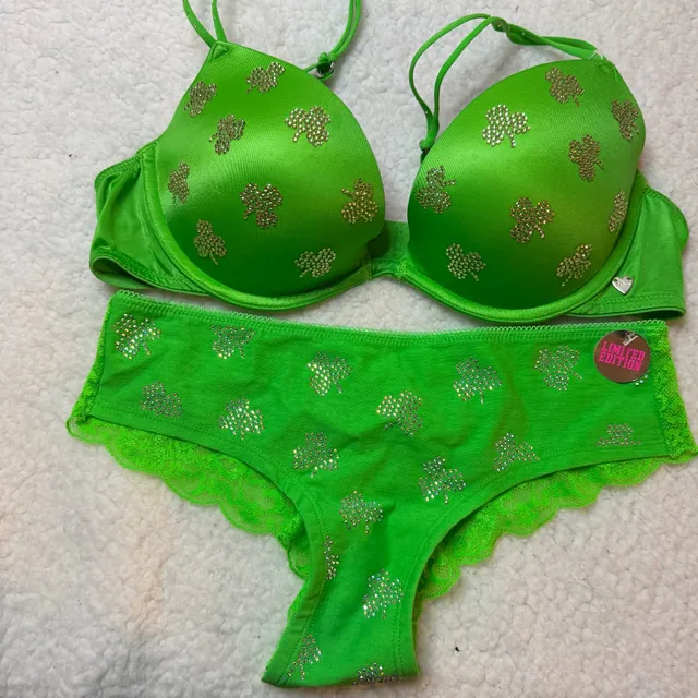 Victoria's Secret PINK Rhinestone Shamrock Bra and Panty Set