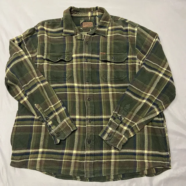 Orvis Plaid Heavyweight Flannel Shirt Green Long Sleeve Button Down Size XXL