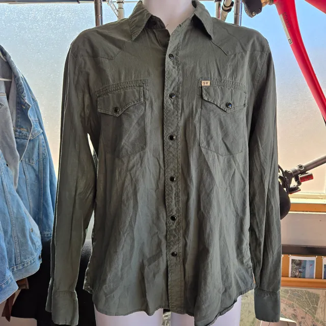 Salt Valley Western Shirt Size M Green Long Sleeve Snap Pocket