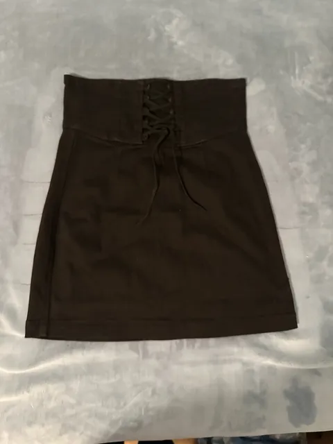 Express Corset Waist Denim Skirt Size 4 Black Lace-Up Mini Skirt