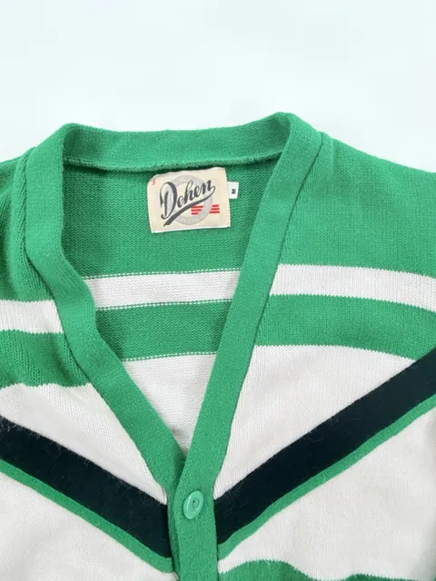 Vintage Dehen USA Varsity Cardigan  M Green Chevron Stripe Sweater