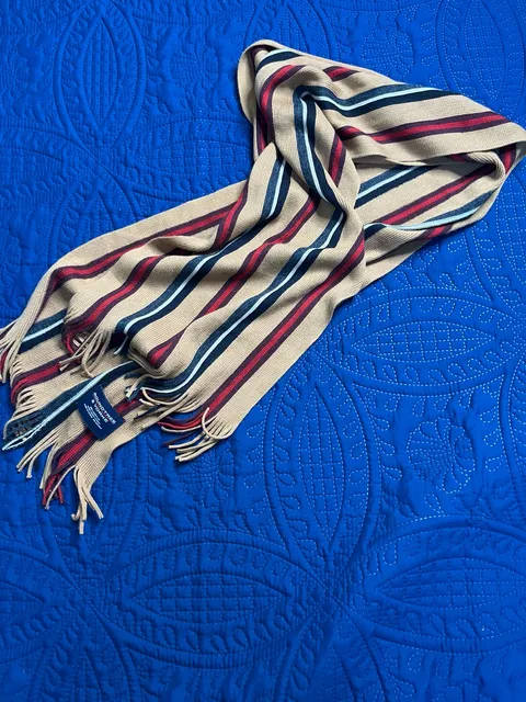 Striped Winter Scarf- Tan Red