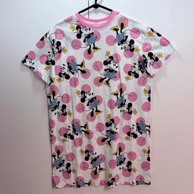 Disney Mickey & Co. Minnie Mouse T-Shirt Size M White Pink Polka Dot