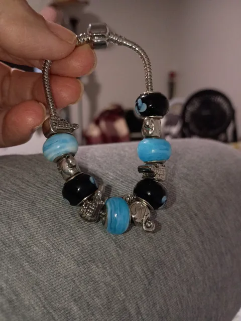 Pandora Silver Snake Chain Charm Bracelet Blue Black Glass Beads