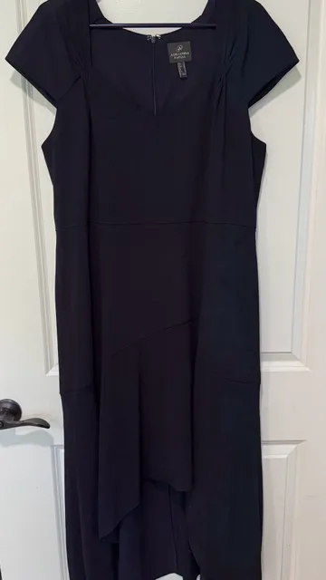 Adrianna Papell Navy Blue Asymmetrical Midi Dress Formal Wedding Guest Size 16