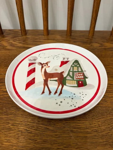 Pottery Barn Kids Toy Land Reindeer Christmas Plate 8 Inches