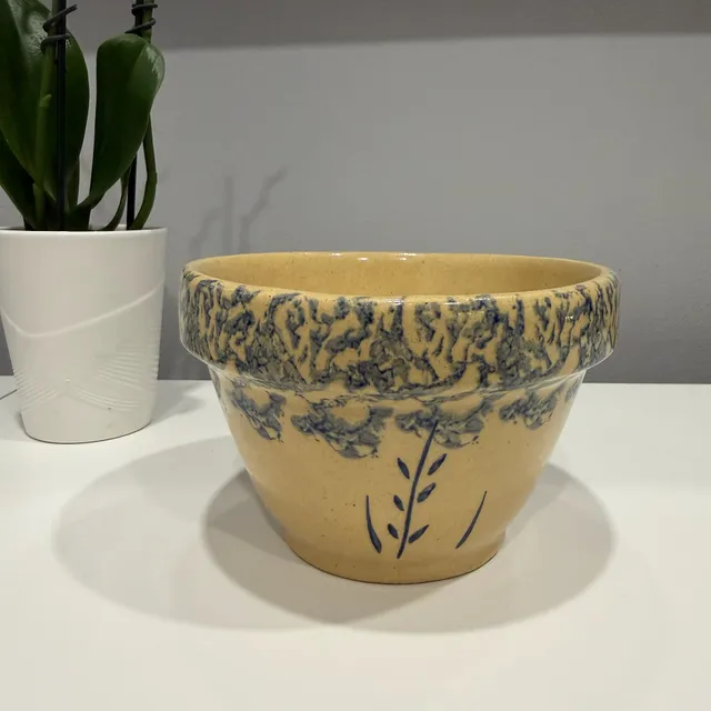 Robinson Ransbottom Blue Spongeware Stoneware Mixing Bowl