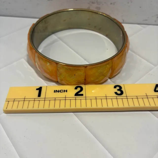Vintage Gold Tone Orange Faceted Resin Tile Bangle Bracelet