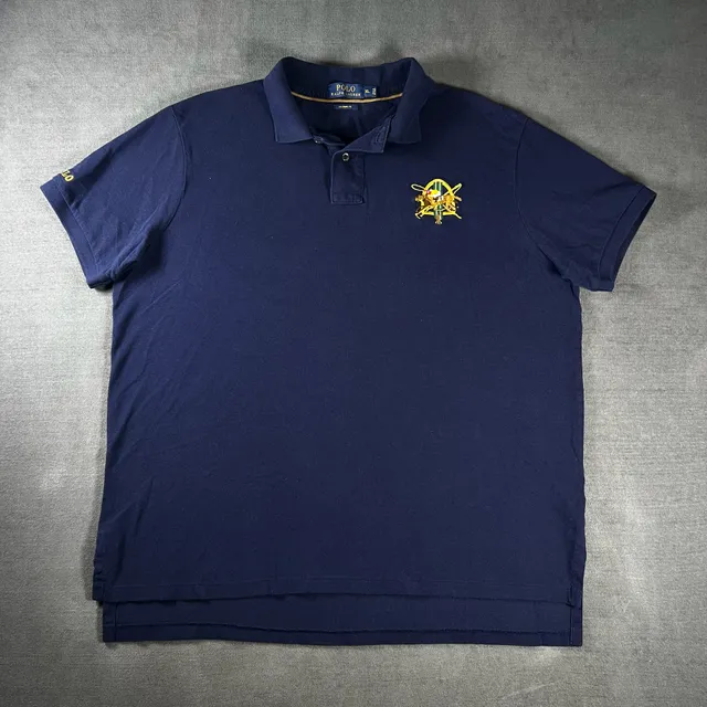 Polo Ralph Lauren Custom Fit Navy Blue Equestrian Big Pony Logo Polo Shirt Sz XL