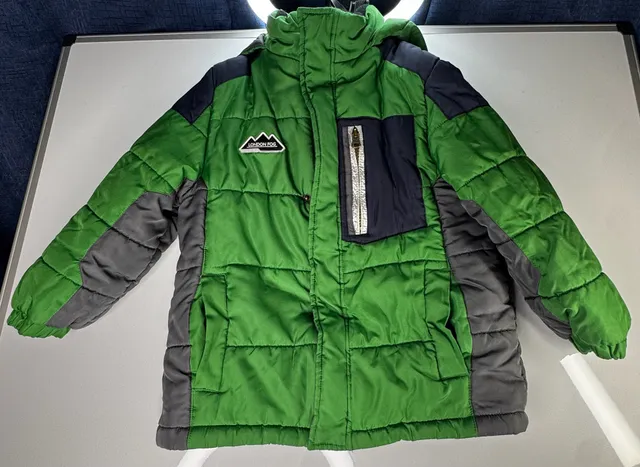 London Fog Winter Puffer Jacket Size L/7 Green Gray Hooded Coat