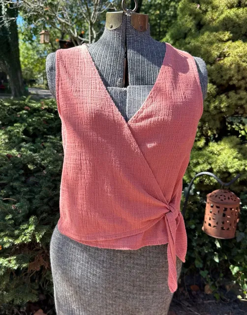 Madewell Texture & Thread Sweet Dahlia Wrap-Tie Tank Top Peach Pink Medium