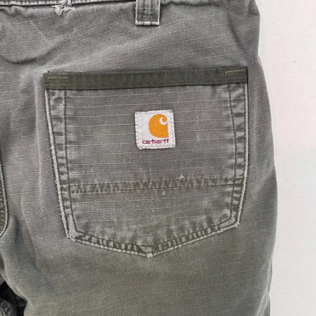 Distressed Carhartt Double Knee Relaxed Fit Cargo Pants Olive Green Sz 32x30
