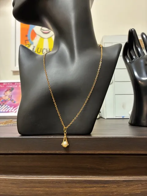 Upcycled Stainless Steel Gold Tone Faux Pearl Pendant Geometric Necklace