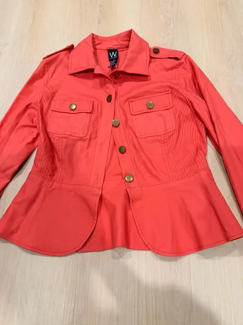 Work to Weekend Jacket Size 4 Coral Cotton Blend Peplum Utility