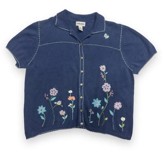 Alfred Dunner Knit Button Down Shirt Size 2X Blue Floral