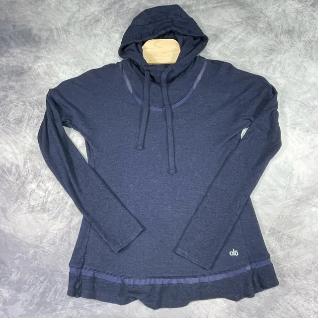 Alo Yoga Hoodie Size S Blue Heathered Long Sleeve Pullover Sweatshirt
