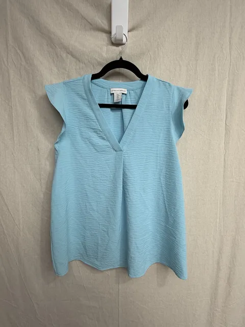 Cupcakes and Cashmere Blouse Size S Light Blue Cap Sleeve V-Neck