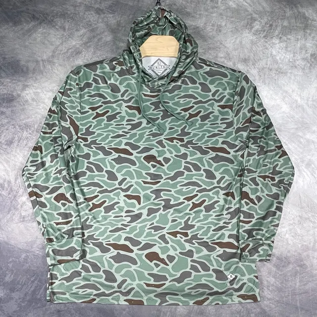 Burlebo Retro Duck Camo Performance Hoodie Size L Green Camouflage