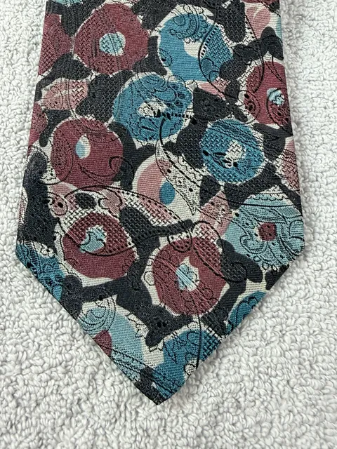 Pierre Cardin Vintage Abstract Floral Necktie Blue Pink Black