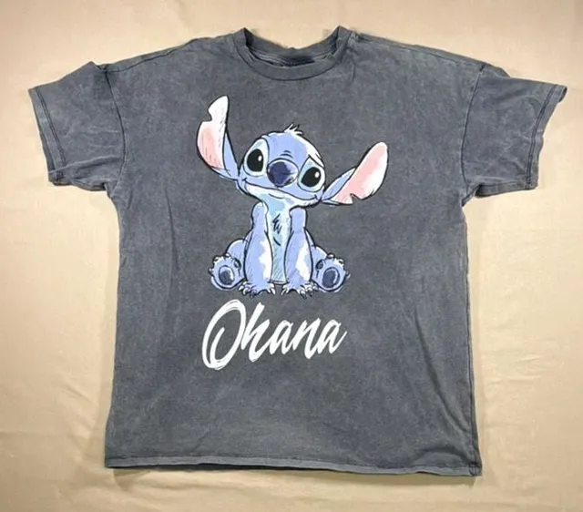 Disney Lilo & Stitch Ohana Graphic T-Shirt Charcoal Grey Size XS