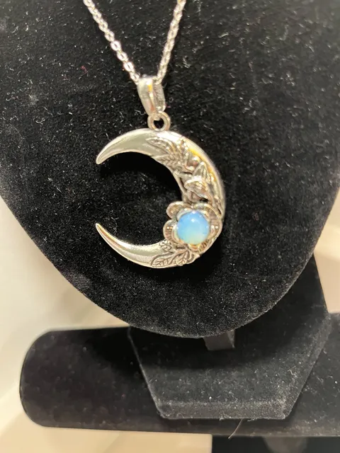 Crescent Moon Opal Pendant Necklace