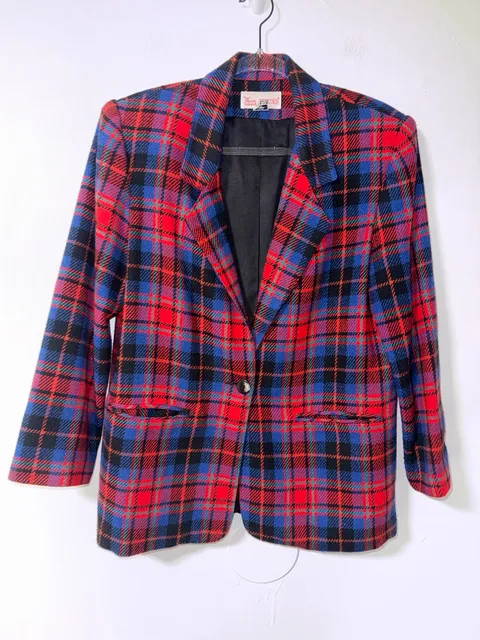 Block Island Petites Blazer Size 8 Plaid Wool Blend