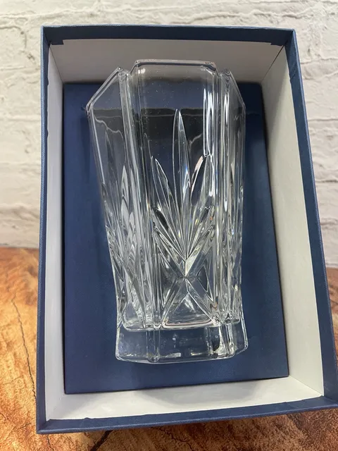 Wedgwood Crystal Vase Star Cut 6 Inch Hexagonal Heavy Clear Glass